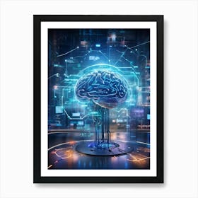 Abstract Digital Painting Of A Human Brain Neural Connections Resembling An Elaborate Circuit Its (2) Art Print