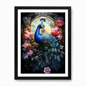 Peacock Clock Art Print