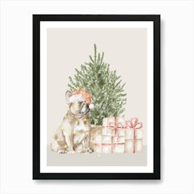 French Bulldog Christmas Tree Art Print