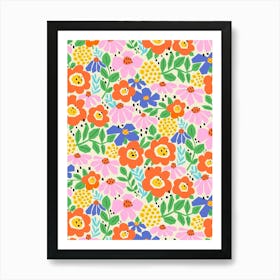 Abstract Paper Cut Flower Garden - Bright Rainbow Art Print