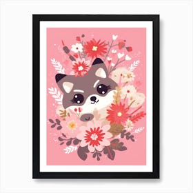 Cute Kawaii Flower Bouquet With A Playful Possum 3 Art Print