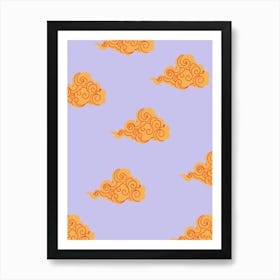 Cloud Pattern Lilac & Orange Art Print