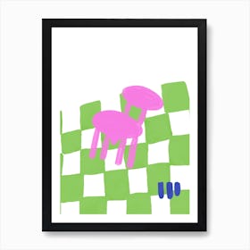 Checkered Green Pink Chair Art Print