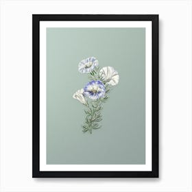 Vintage Sky Blue Alona Flower Botanical Art on Mint Green n.0721 Art Print