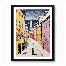 Cat In The Streets Of Salzburg   Austria With Snow 2 Art Print