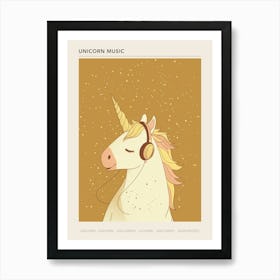 Unicorn Listening To Music With Headphones Muted Pastels 1 Poster Art Print