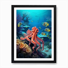 Octopus Searching For Prey Illustration 4 Art Print