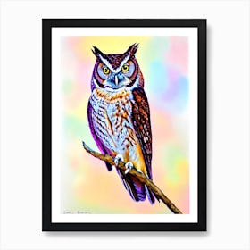 Eastern Screech Owl Watercolour Bird Art Print