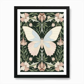 Butterfly On A Green Background Style William Morris Art Print