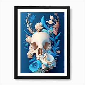 Animal Skull Blue Vintage Floral Art Print