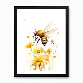 A Bee Watercolour In Autumn Colours 1 Art Print