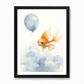 Baby Fish Flying With Ballons, Watercolour Nursery Art 2 Art Print