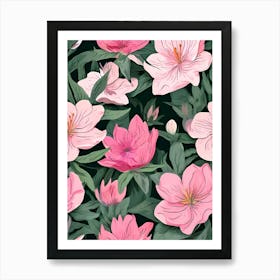 Pink Flowers Seamless Pattern Art Print