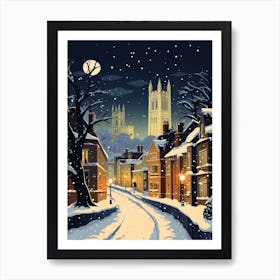 Winter Travel Night Illustration Oxford United Kingdom 1 Art Print