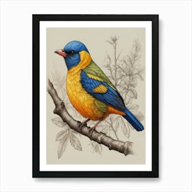 Blue And Yellow Bird Art Print