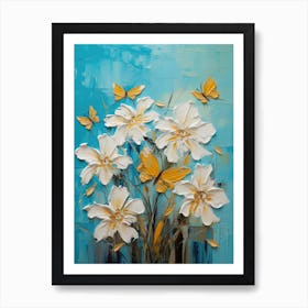 White Flowers With Butterflies Art Print