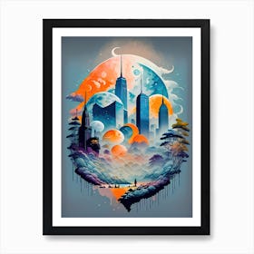 Colorful Blue York Cityscape Painting Art Print