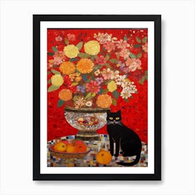 Dahlia With A Cat 1 Art Nouveau Klimt Style Art Print