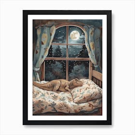 Dinosaur In Bed With The Moon 2 Art Print