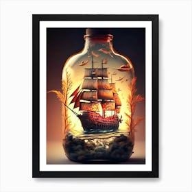 Boat art in glass bottles Art Print