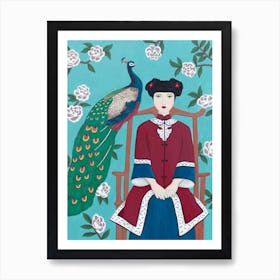 Chinese Woman And Peacock Art Print