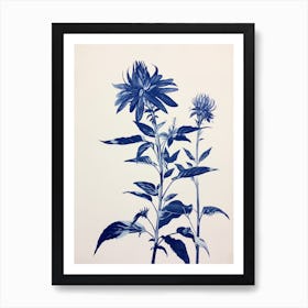 Blue Botanical Bee Balm 3 Art Print