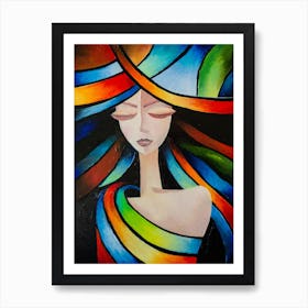 Colorful Dreams Portrait Woman Girl Art Painting Affiche