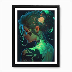 Girl With Green Tattoos Art Print