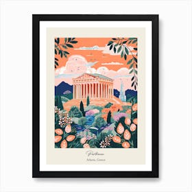 Parthenon   Athens, Greece   Cute Botanical Illustration Travel 3 Poster Art Print