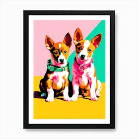 'Basenji Pups' , This Contemporary art brings POP Art and Flat Vector Art Together, Colorful, Home Decor, Kids Room Decor, Animal Art, Puppy Bank - 7th Art Print