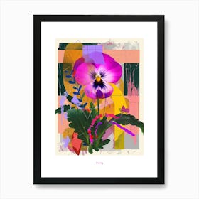 Pansy 4 Neon Flower Collage Poster Art Print