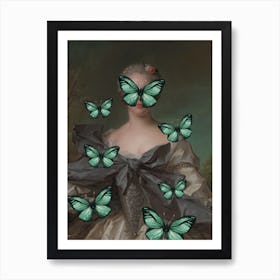 Green Butterflies Renaissance Painting Art Print