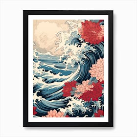 Great Wave With Aster Flower Drawing In The Style Of Ukiyo E 1 Art Print