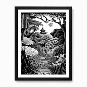 Shanghai Botanical Garden, 1, China Linocut Black And White Vintage Art Print