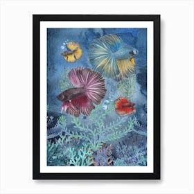 Betta fishes watercolor Art Print