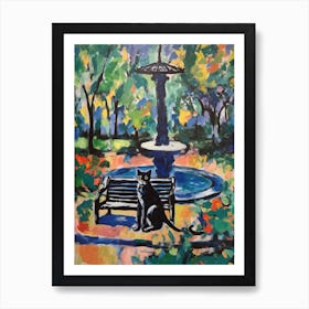 Painting Of A Cat In Central Park Conservatory Garden, Usa In The Style Of Matisse 03 Art Print