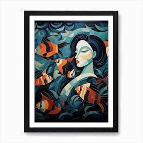 Woman With Fishes Art Print