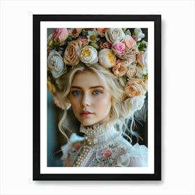 Beautiful Girl In A Flower Crown Art Print