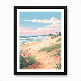 An Illustration In Pink Tones Of Outer Banks Beach North Carolina 4 Art Print