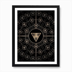 Geometric Glyph Radial Array in Glitter Gold on Black n.0165 Art Print
