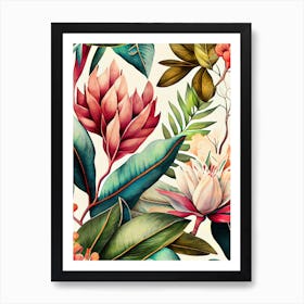 Watercolor Tropical Floral Pattern nature flowers Art Print