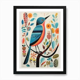 Colourful Scandi Bird Hermit Thrush 1 Art Print