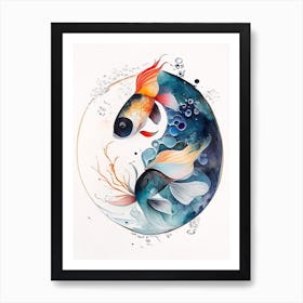 Fish 1 Yin And Yang Watercolour Art Print