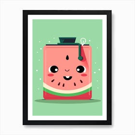 Watermelon Juice Box With A Cat Kawaii Illustration 1 Art Print