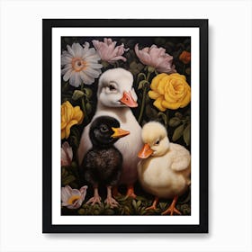 Floral Duckling Family 2 Art Print