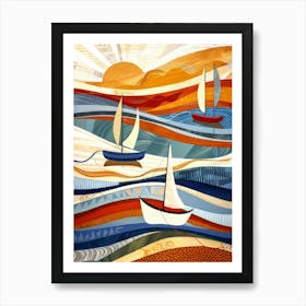 Sailboats At Sunset 19 Art Print