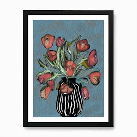 FLORA NIGHTS - "Into the Garden" Abstract Flowers with Striped Vase by "COLT X WILDE"  Art Print