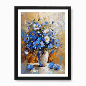 Blue Daisies In A Vase Art Print