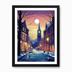 Winter Travel Night Illustration Belfast Northern Ireland 6 Art Print