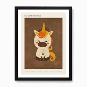 Muted Orange Cute Unicorn Knitting Poster Art Print